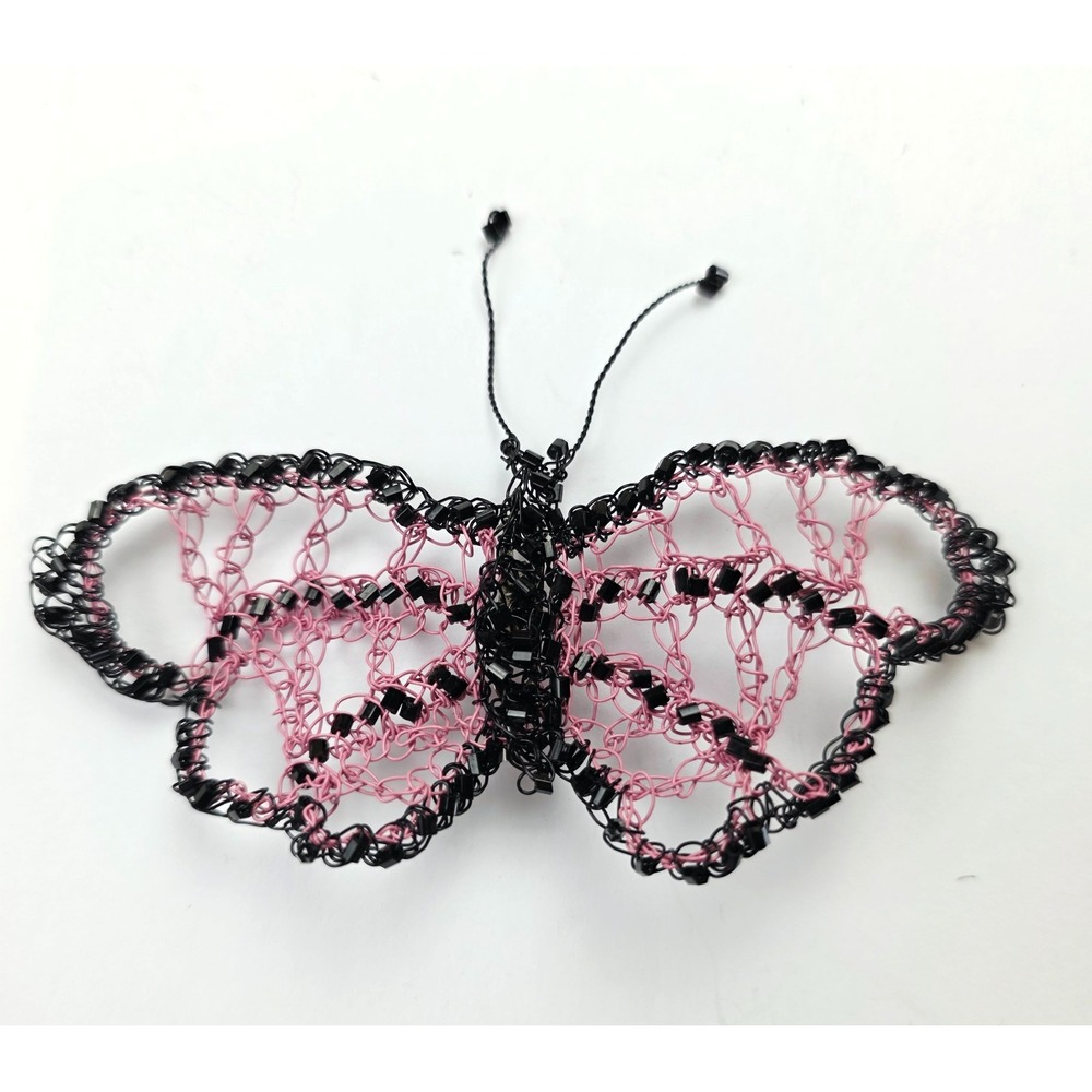 Vintage Lisa Toland Designer Crocheted Wire Beaded Butterfly Brooch Pin